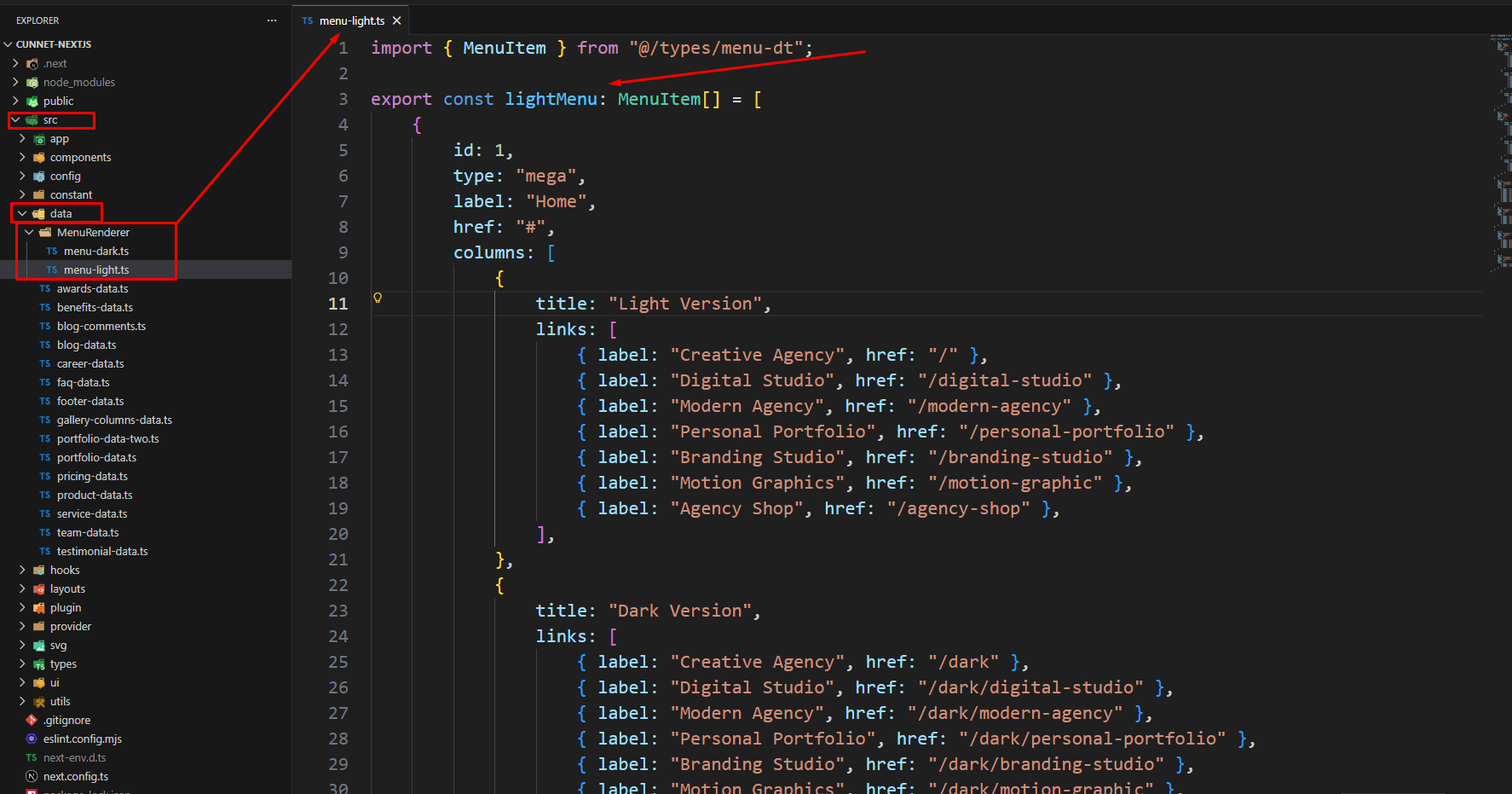 Light Menu Structure